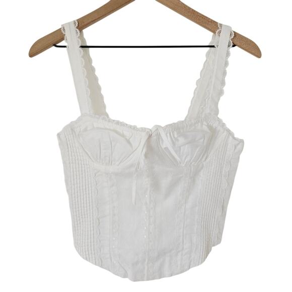 NWT LSPACE x JVS Top Size L Cream White Cotton Corset Tank Top & Ruched Cups - Picture 3 of 5